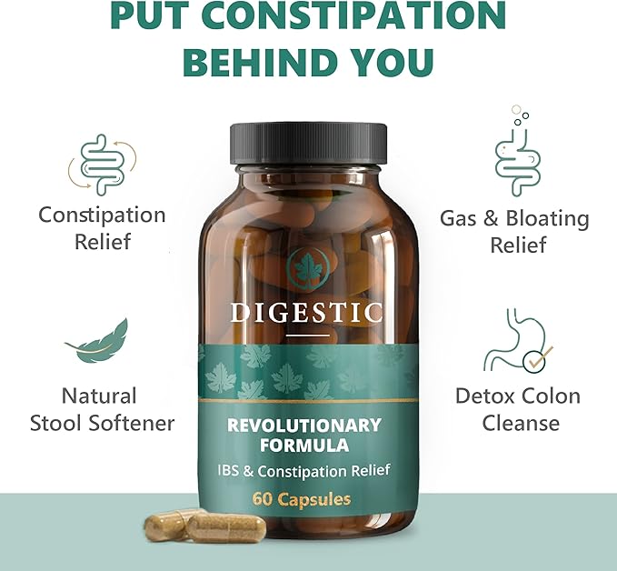 Digestic - Laxative for Constipation Relief, Stool Softener for IBS Severe and Strong Constipation 100% Natural - 360 Capsules - Colon Detox Cleanse, Gas and Bloating Stomach Relief for Adults