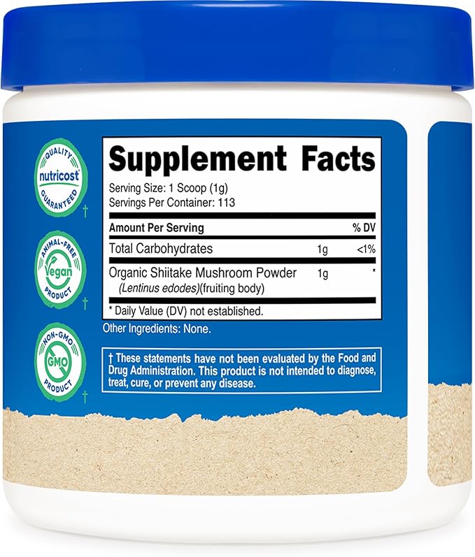 Nutricost Organic Shiitake Mushroom Powder 4 oz - Gluten Free, Non-GMO