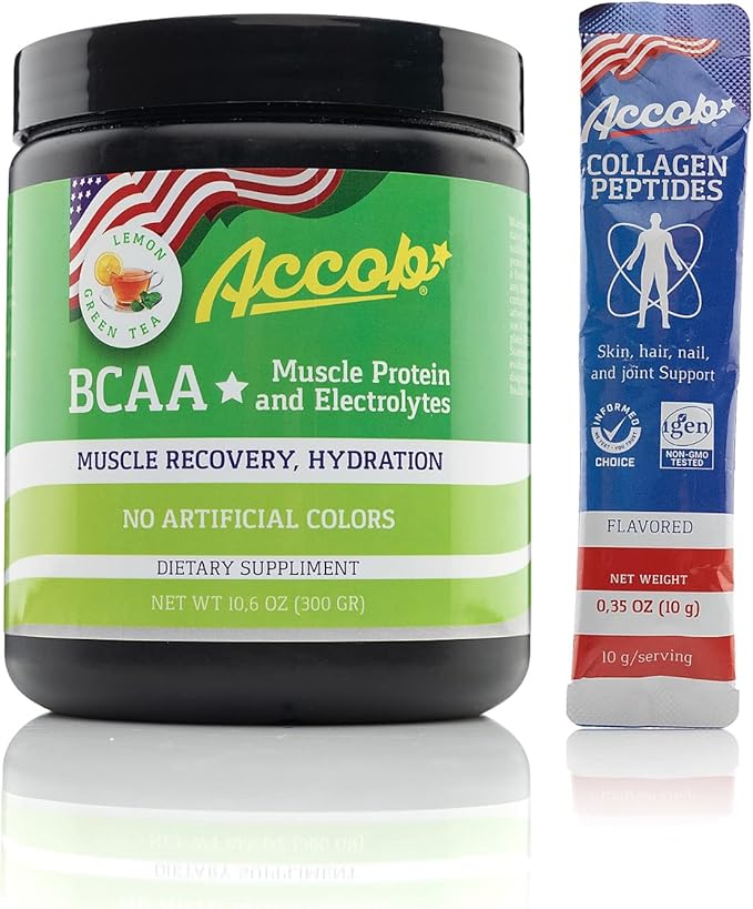 BCAA Powder Lemon Green Tea-Pre or Post Workout,Muscle Recovery Drink with Amino Acids + Electrolytes,7,2g BCCAs for Men and Women-30 Servings +10g of Collagen Peptides