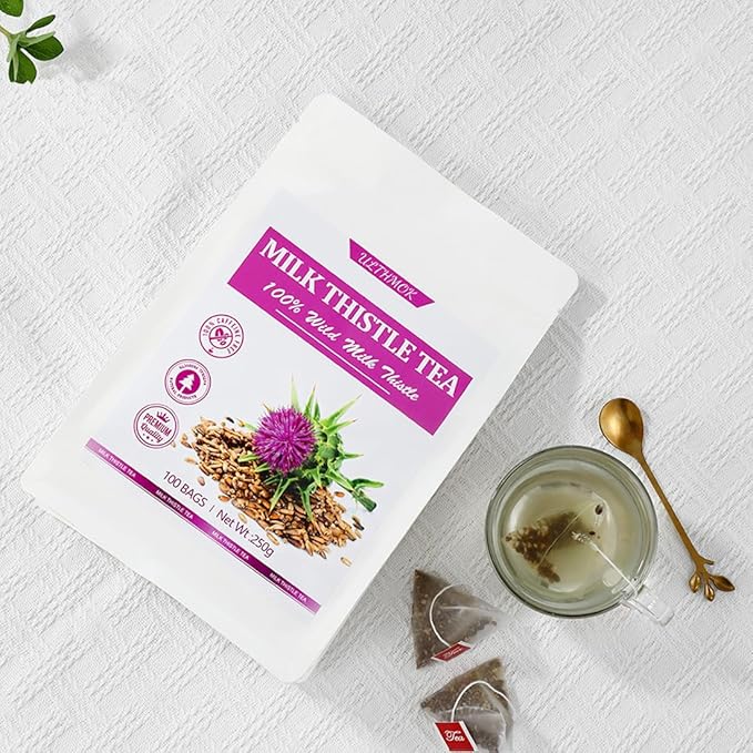 Premium 100 Milk Thistle Tea Bags, Made with 100% Wild Milk Thistle Seeds, for Liver Detox & No Additives & Caffeine Free.