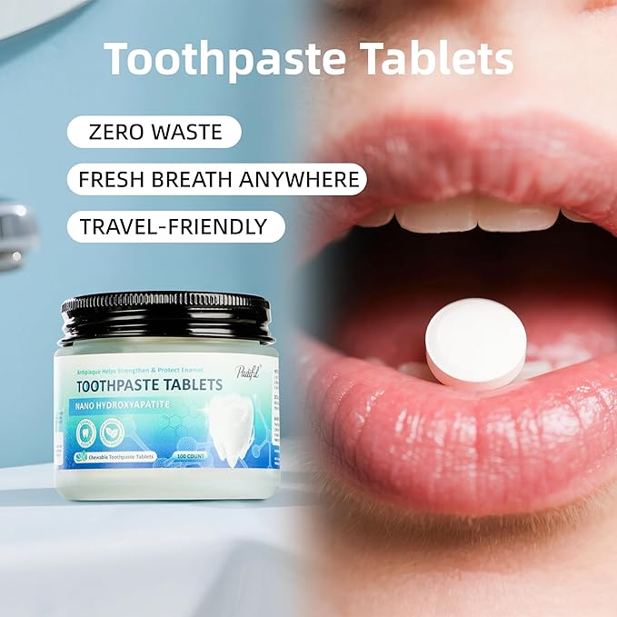 Toothpaste Tablets, Hydroxyapatite Chewable Toothpaste Tabs, Travel Mouthwash Tablets for Deep Cleaning, Fresh Breath, Enamel-Safe, Fluoride & Plastic Free (100 Count)