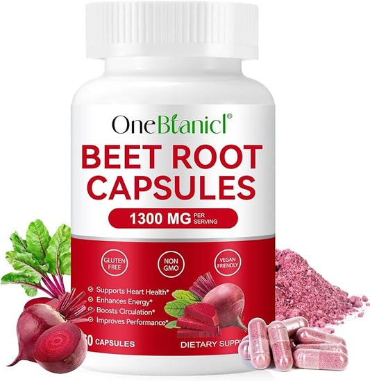 Organic Beet Root Capsules, Beetroot Capsules 1300mg, Beetroot Powder Supports Nitric Oxide Production, Blood Pressure, Enhances Energy, Digestive & Immune (60 Count (Pack of 1))