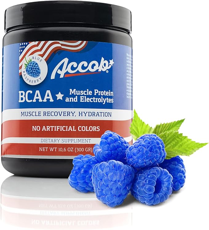BCAA Powder Blue Raspberry-Pre or Post Workout,Muscle Recovery Drink with Amino Acids + Electrolytes,7,2g BCCAs for Men and Women-30 Servings +10g of Collagen Peptides