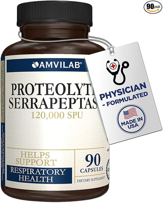 Proteolytic Serrapeptase Enzymes - 120,000 SPU - Supports Circulation, Digestion & Respiratory Health - Supports Sinus & Immune Health - Recovery Boost - Dietary Supplement - 90 Capsules