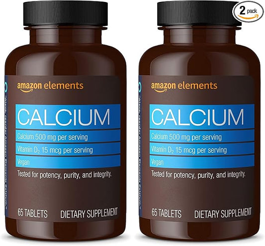 Amazon Elements Calcium Plus Vitamin D2, 65 Tablets (2 Month Supply) (Packaging May Vary) (Pack of 2)