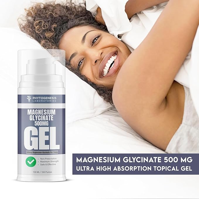 Topical Magnesium Glycinate Gel – 500mg Per Pump – High Absorption Transdermal Formula – Soothes Muscles - Supports Relaxation & Sleep – 4oz