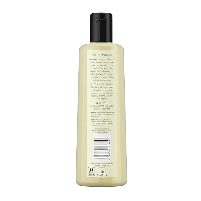 Neutrogena Body Oil Light Sesame Formula for Radiant Healthy-Looking Glow, Moisturizer for Dry Skin, Lightweight Non-Greasy Fast-Absorbing Bath and Massage Shower Oil, 16 Fl Oz Bottle Size
