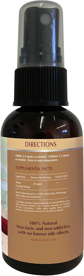 Organa Crystalline Nano Colloidal Silver Spray - 30 PPM - 2 Ounce Spray Bottle
