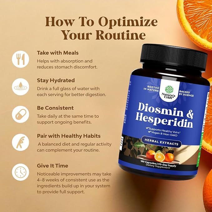 Diosmin Hesperidin 1000mg Complex for Circulation - Hesperidin & Diosmin Complex 1000mg from Bitter Orange for Vein Support - ISO 17025 Lab Tested - Vegan Non-GMO & Gluten Free (3 Month Supply)