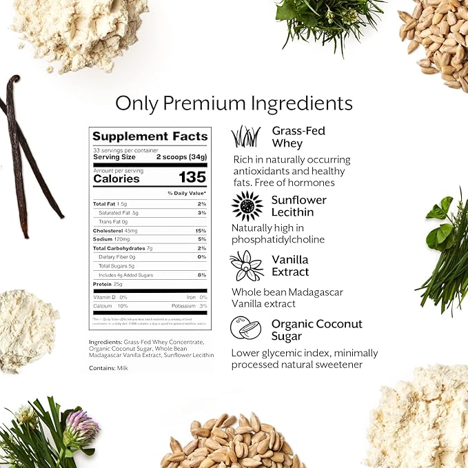 ProMix Nutrition Whey Protein Powder, Vanilla - Grass-Fed & 100% All Natural - ­Post Workout Fitness & Nutrition Shakes, Smoothies, Baking & Cooking Recipes - 2.5 Pound (Pack of 2)