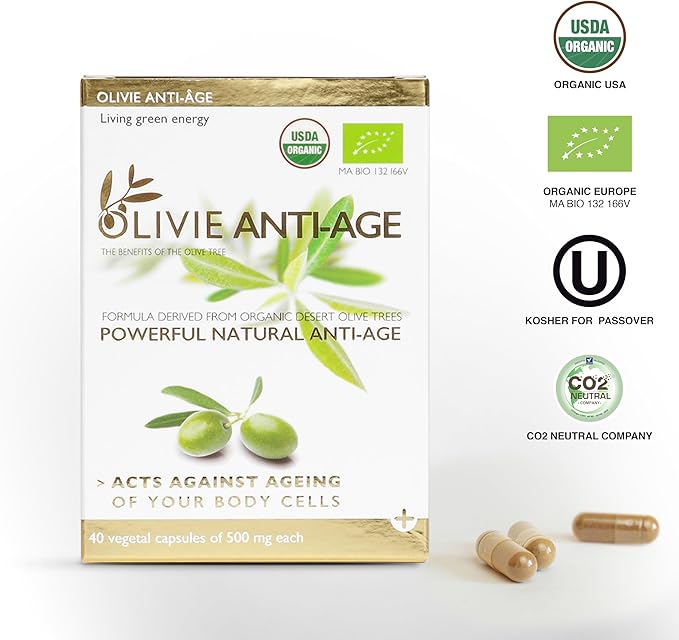 Organic Antioxidant Polyphenols Rich Olive Leaf Extract Supplement Capsules Olivie | Hydroxytyrosol Oleuropein Anti Aging Supplement | 40 Capsules