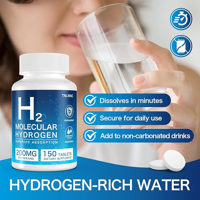 Hydrogen Water Tablets, Hydrogen Tablets for Drinking Water 150 Count-H2 Molecular Hydrogen with Magnesium, Dietary Supplement for Brain Health & Cognitive Function, Non-GMO