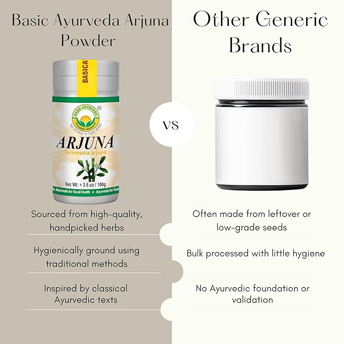 BASIC AYURVEDA Arjuna Bark Powder (Terminalia Arjuna) | Traditionally Used for Heart & Vitality Support | Pure & Natural | Non-GMO, Gluten-Free | 3.53 Oz (100g)