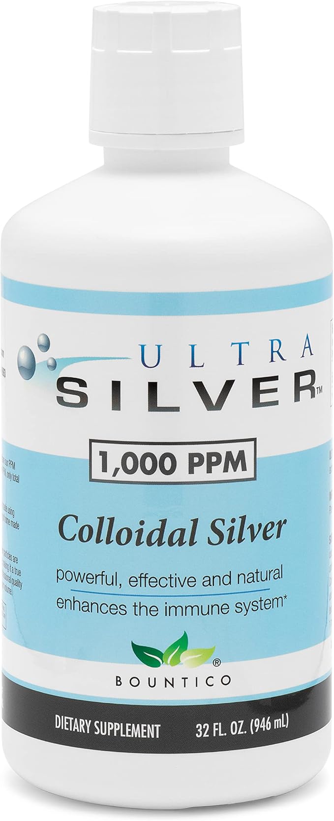 Ultra Silver® Colloidal Silver | 1,000 PPM, 32 Oz (946mL) | Mineral Supplement | True Colloidal Silver - 4 oz Dropper Bottle (Empty) Included for Dispensing!