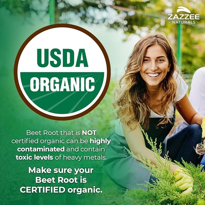 Zazzee USDA Organic Beet Root 8000 mg Strength 20:1 Extract, 180 Vegan Quick Release Capsules, Black Pepper Extract for Enhanced Absorption, Supports Nitric Oxide Production, Non-GMO, Made in The USA