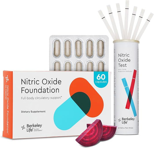 Berkeley Life Nitric Oxide Booster & Test Strips Starter Kit - 60 Capsules & 50 Test Strips - Nitric Oxide Supplements Helps Support Healthy Blood Pressure, Circulation & Cardiovascular Health
