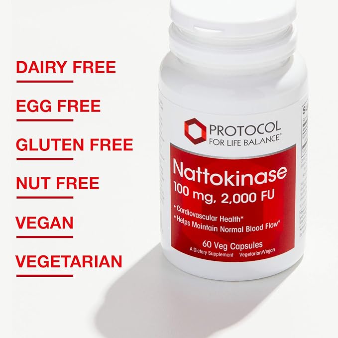 Protocol Nattokinase - 100mg Nattokinase Supplement - for Heart Health & Blood Circulation* - Kosher & Dairy Free - 60 Veg Caps