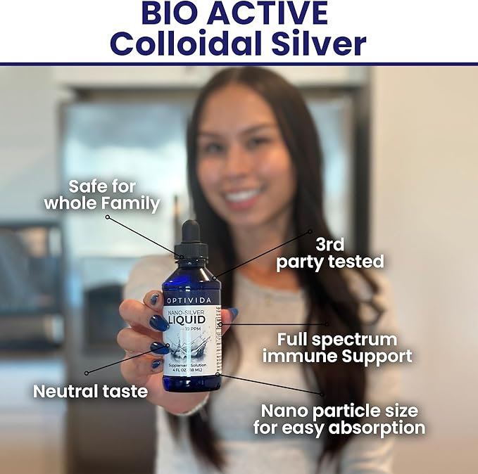 Optivida Health Colloidal Silver Liquid Dropper (4 oz) – Immune Support Supplements with Silver Hydrosol, Liquid for Immune Support, Silver Colloidal Liquid for Immune System, 10 PPM