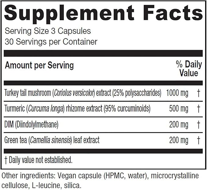 Vitanica CCDG Blend - Immune Support Supplement - DIM Supplement with Turkey Tail Mushroom, Turmeric & Green Tea - Vegan Supplement for Immune Support - Lady - 90 Capsules