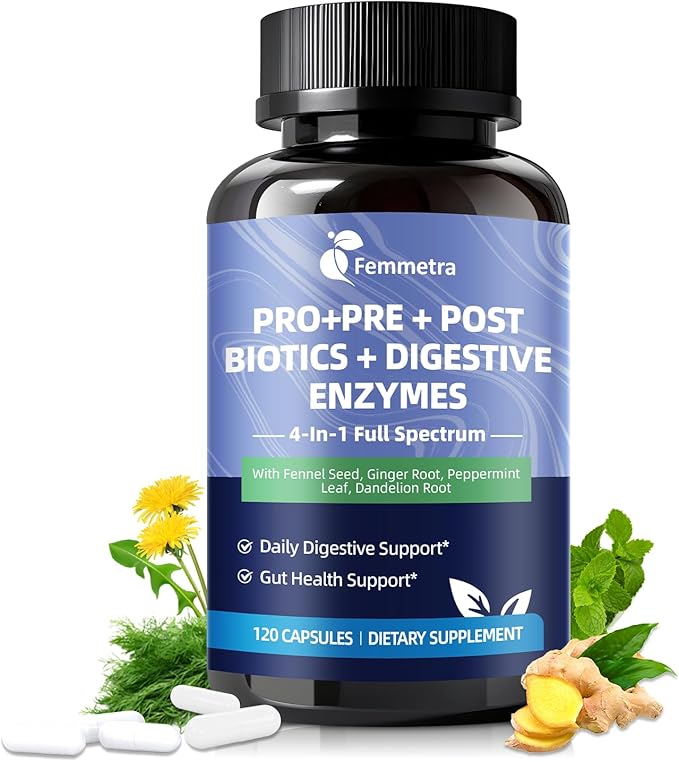 Digestive Enzymes Postbiotics Prebiotics Probiotics for Women & Men, 200 Billion CFU 36 Probiotic Strains + Psyllium Husk - Supports Gut, Digestive, Regularity, Gas, Bloating & Immune, Vegan, 60 Days