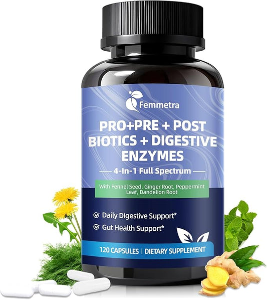 Digestive Enzymes Postbiotics Prebiotics Probiotics for Women & Men, 200 Billion CFU 36 Probiotic Strains + Psyllium Husk - Supports Gut, Digestive, Regularity, Gas, Bloating & Immune, Vegan, 60 Days