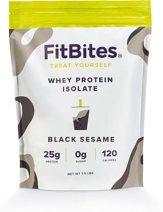 Boba Whey Protein Isolate (Black Sesame), 5.9g BCAAs, Gluten Free, Zero, Sugar, Bubble Tea Protein Powder