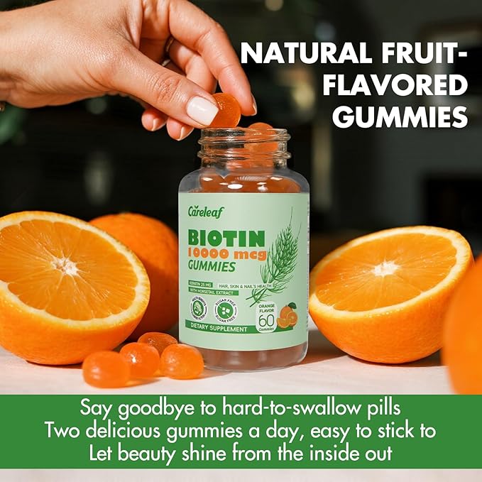 Sugar Free Biotin Gummy Hair, Nails & Skins Gummies-2500mcg Enhanced Hair, Skin & Nails Supplement Orange Flavor 60 Cts/Bottle