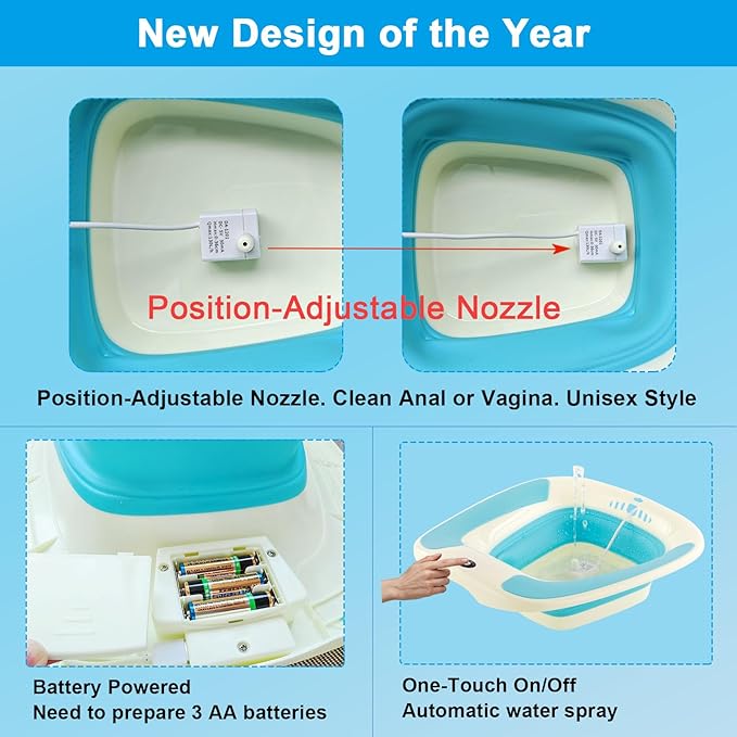 Electric Sitz Bath, Sitz Bath for Hemorrhoids, Sitz Bath for Toilet Seat, Sitz Bath for Postpartum Care, Sits Bath for Women Men Adults, Sitz Bath Soak Salts Basin, Hip Bath Bowl, Foldable, Blue