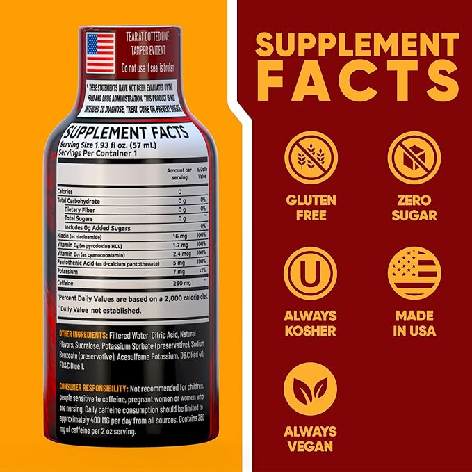 B12 Overload Extra Strength Energy Shot – Pomegranate – 260mg Caffeine, 14000% B12, Electrolytes – Energy & Vitality Support – Zero Sugar No Calories – Vegan, Kosher, Gluten-Free – 1.93 fl oz, 10-Pack