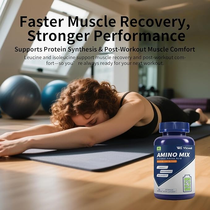 Amino Acid, Supports Muscle Recovery and Lean Muscle Growth, Enhances Energy and Endurance, Contains Essential Amino Acids and BCAAs, 180 Capsules (2 Bottles)