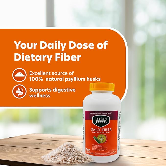 Berkley Jensen Daily Psyllium Husk Supplement (600 - Count), Natural Fiber for Men & Women - Fiber Capsules for Overall Digestive Health, Easing Constipation, Aiding Nutrient Absorption, Made in USA