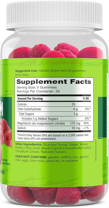 NATURELO Magnesium Citrate Gummies - for Calm & Relaxation Support, Natural Berry Magnesium Gummies, 60 Vegetarian Gummies (Pack of 2)