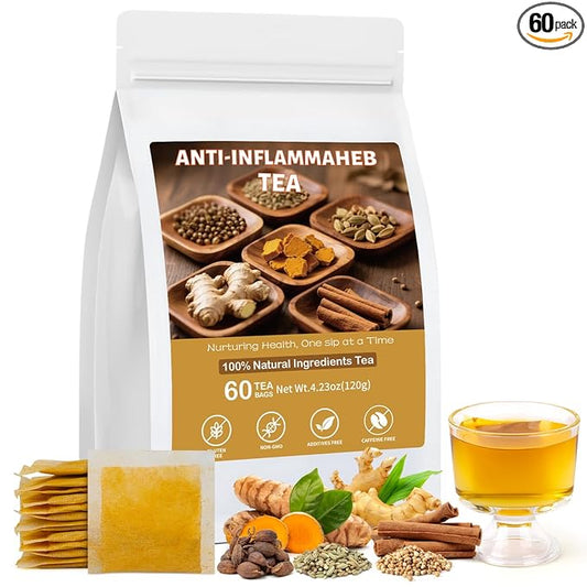 Anti-Inflammaheb Tea, 100% Natural Inflammation Tea from Premium Turmeric, Ginger, Cinnamon, Cardamom, Cumin, Coriander Seeds Herbal Ingredients, Supports Antioxidant, Boost Immunity (1 Pack/60 Bags