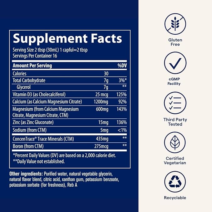 Trace Minerals | Liquid Cal/Mag/Zinc | Calcium, Magnesium, Zinc, Vitamin D3 Supplement | Supports Normal Tissue, Muscle, and Bone Density | Natural Piña Colada Flavor | 16 Servings, 16 fl oz.