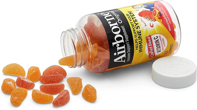 Airborne 750mg Vitamin C Gummies for Adults, Immune Support Gummies with Powerful Antioxidants VIT C & E, Caffeine Free - 2x63ct Bottle (42 Servings), Assorted Fruit Flavor