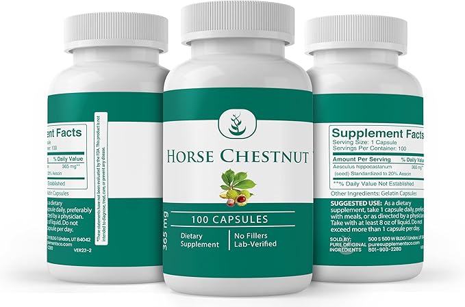 PURE ORIGINAL INGREDIENTS Horse Chestnut (100 Capsules) Always Pure, No Additives Or Fillers, Lab Verified