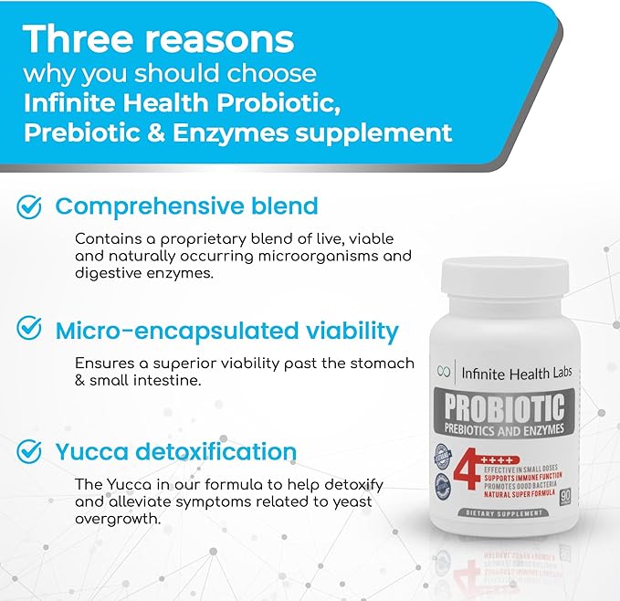 Probiotic Supplement/Infinite Health - 90 Small Easy to Swallow Capsules - All Natural, Helps Relieve Digestive Problems & Gas - Improves Immune System 2.1 Billion CFUs per Capsule