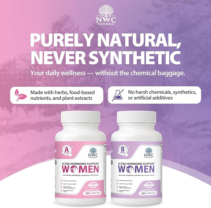 NWC Naturals Ultra-Hormone Support Formula B – Hormone Harmony for Women & Daily Hormone Balance for Women, 180 Capsules – Plant-Based Support with Organic B-Vitamins, Adaptogens & L.E.A.D.S. System