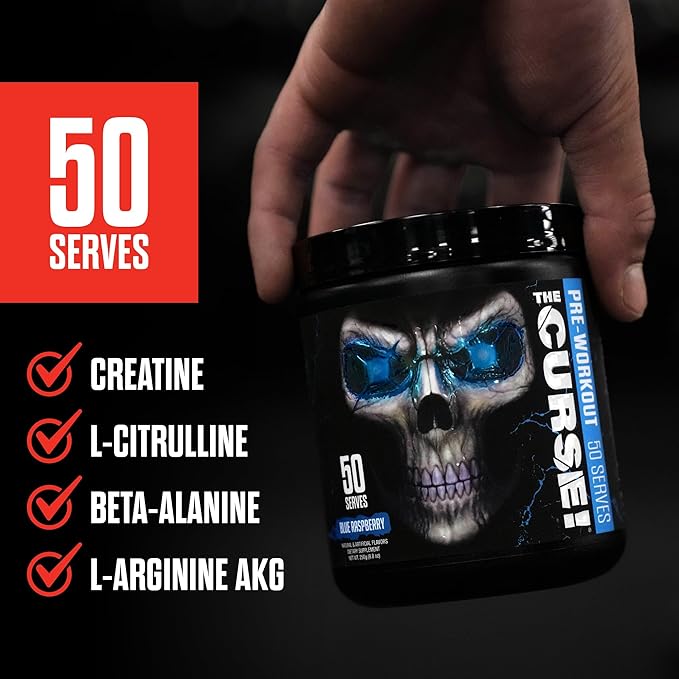 JNX SPORTS The Curse! Pre Workout Powder for Men & Women, Caffeine, Beta-Alanine, Creatine, L-Citrulline, 50 Servings, Peach Mango Flavor – Boost Energy, Strength & Focus