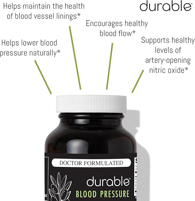 Durable Blood Pressure – Benolea Olive Leaf & Enovita Grape Seed Extract – Healthy Circulation, Nitric Oxide & Artery Support – Doctor Formulated, Vegan, Non-GMO, Made in USA (60 Capsules)