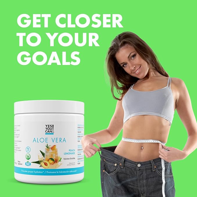 Yes You Can! Organic Aloe Vera Powder Drink Mix - Hydration Booster Infused with Pure Aloe Juice - Delicious Flavors - Made in USA - Antioxidant Rich - Peach Lemonade Flavor - 40 Servings Per Canister (2 Pack)