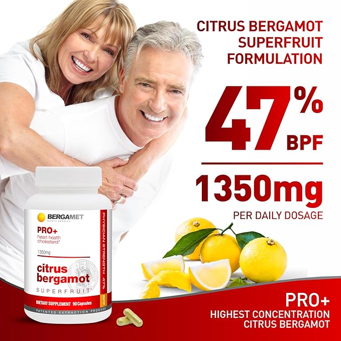 BergaMet Citrus Bergamot SuperFruit PRO+ Supplement, 200:1 Extract, 1350mg, 80% Polyphenols, Olive Leaf Extract, 47% BPF, World's Strongest, 90 Capsules, Backed by Clinical Studies, Made in The USA