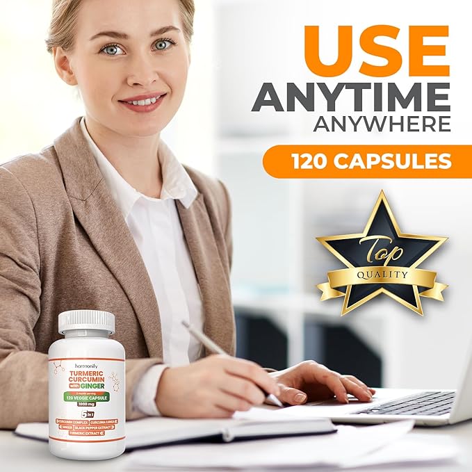 Turmeric Curcumin Supplement with Ginger, Ceylon Cinnamon and Black Pepper Complex 5 in 1 Formula, Curcuma Longa, Max Absorption, 1000 mg, 120 Herbal Extract Capsules