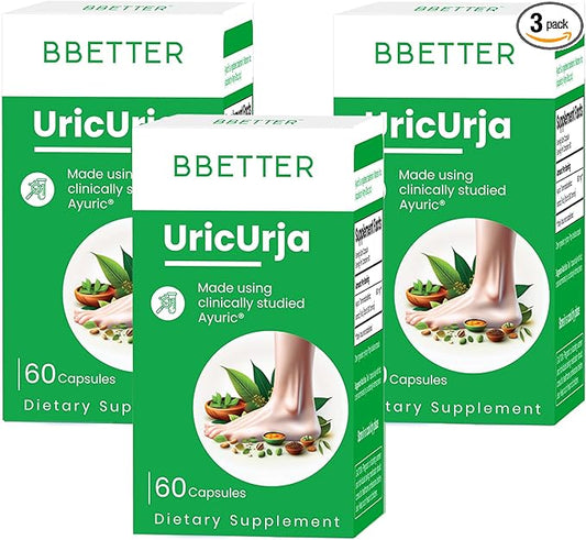 BBETTER UricUrja – Uric Acid Support Supplement with Ayuric® (Terminalia bellirica) – Lab-Tested Herbal Formula –180 Capsules