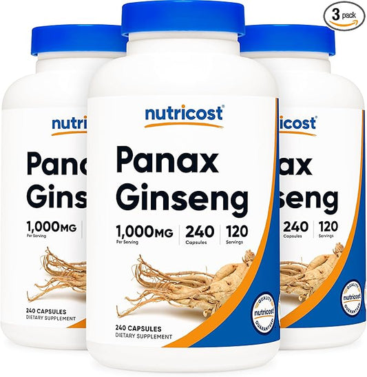 Nutricost Panax Ginseng 1000mg, 240 Capsules, 3 Bottles - Non GMO, Gluten Free, 120 Servings