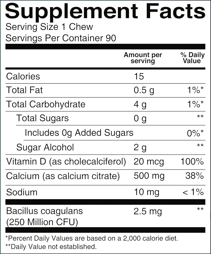 BariatricPal Sugar-Free Calcium Citrate Soft Chews 500mg with Probiotics (90 Count) - Blue Raspberry