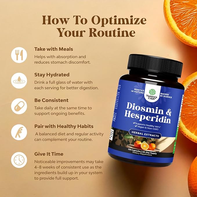 Diosmin Hesperidin 1000mg Complex for Circulation - Hesperidin & Diosmin Complex 1000mg from Bitter Orange for Vein Support - ISO 17025 Lab Tested - Vegan Non-GMO & Gluten Free (2 Month Supply)