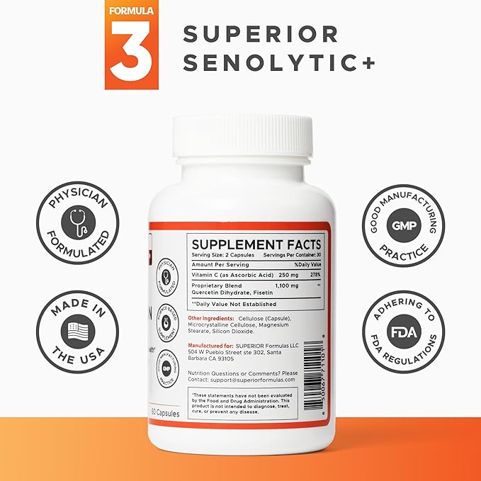 Superior Formulas | Superior SENOLYTIC+ | Fisetin-Quercetin Complex | Physician-Formulated and Science-Based Supplement for Adults 18+ | Promotes Cellular Repair | Boosts Longevity & Healthspan