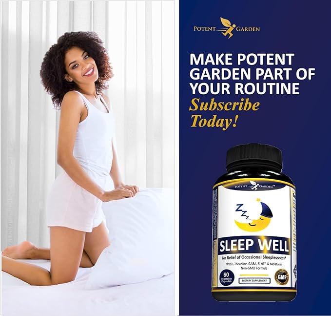 Potent Garden Sleep Well Sleep Aid Contains Melatonin Valerian Root L-Theanine GABA & More, Natural Sleep Aid Non-Habit Forming Sleep Aids for Adults with 60 Veggie Caps