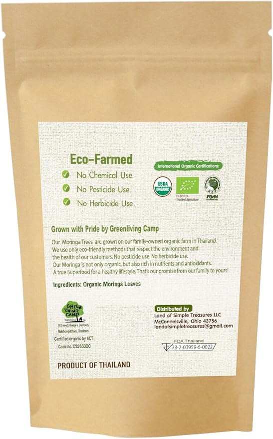 Organic Moringa Powder - Raw Sun Dried Oleifera Leaf Powder - for Healthy Herbal Tea, Smoothies, Sauces, and Dips - 4 OZ